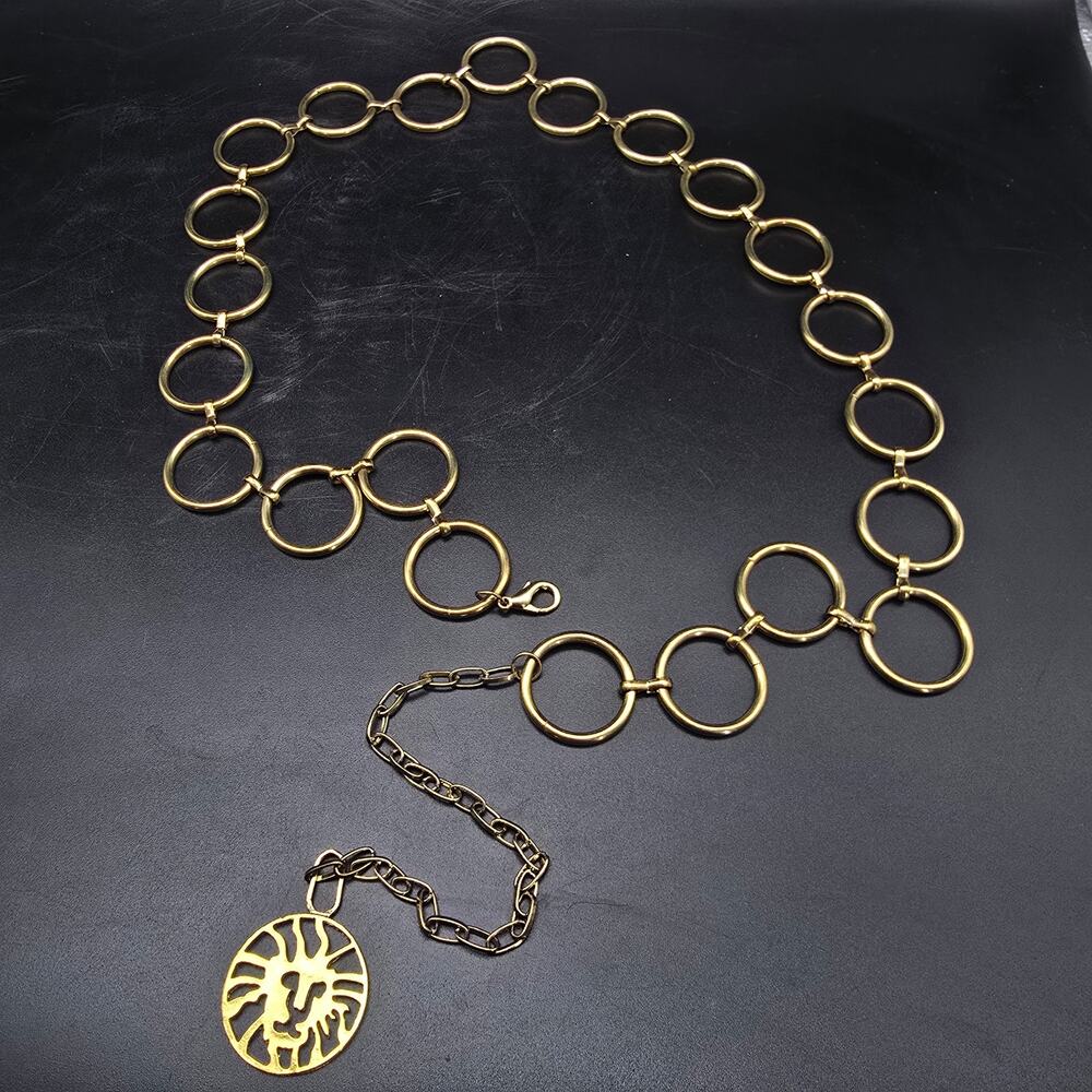Anne Klein Gold Tone Lion Head Belt Chain 32 Inch